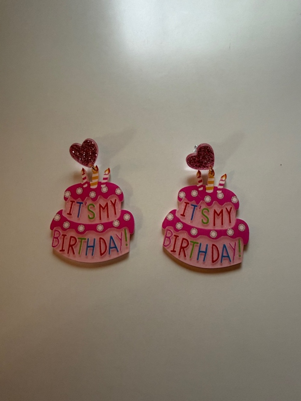 Pink "It's My Birthday" Cake Earrings